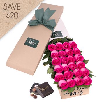 Long Stemmed Roses Gift Box Pink 24 NBCF Flowers