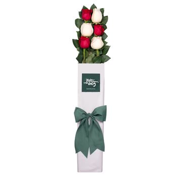 Long Stemmed Roses Gift Box Red & White 6 Flowers