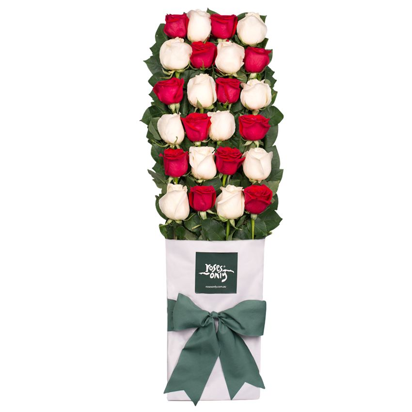 Long Stemmed Roses Gift Box Red & White 24