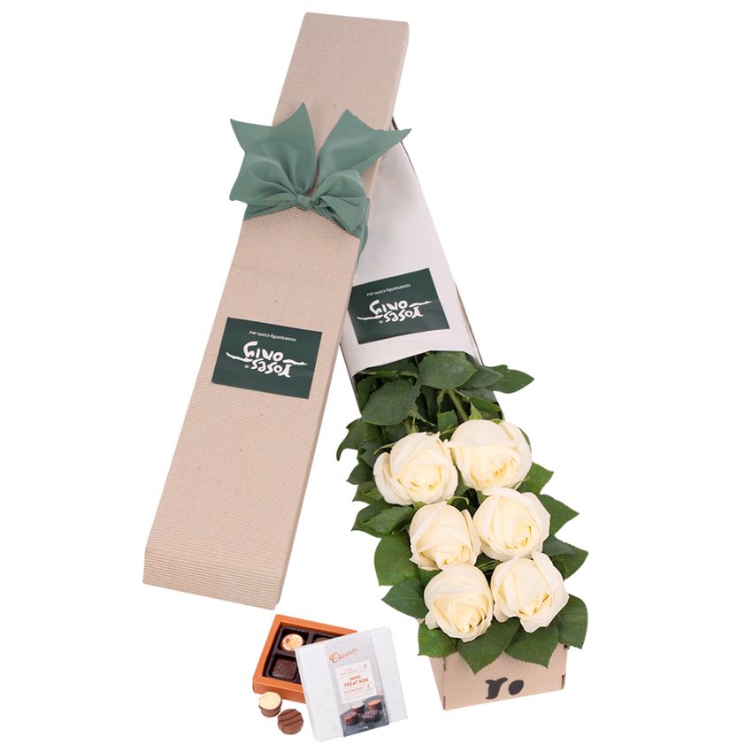 Long Stemmed Roses Gift Box White 6