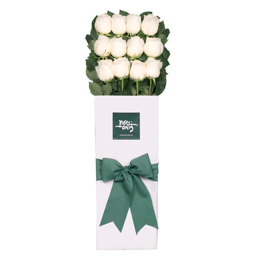 Long Stemmed Roses Gift Box White 12