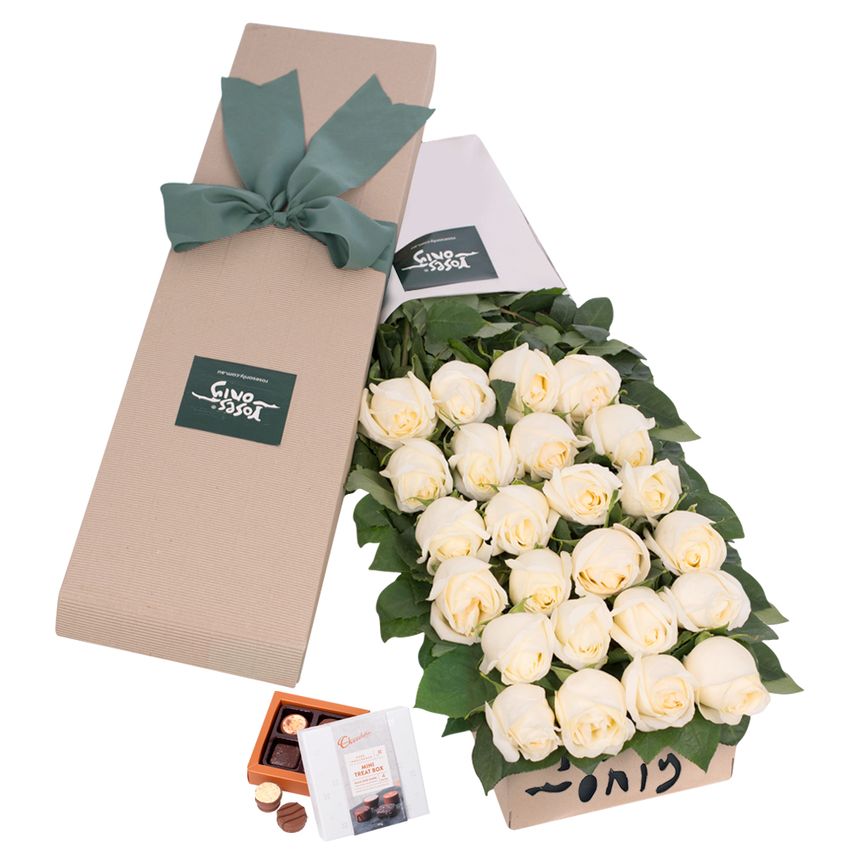 Long Stemmed Roses Gift Box White 24