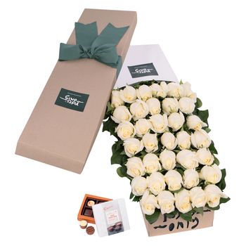 Long Stemmed Roses Gift Box White 36 Flowers