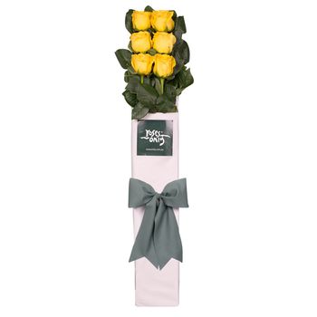 Long Stemmed Roses Gift Box Yellow 6 Flowers