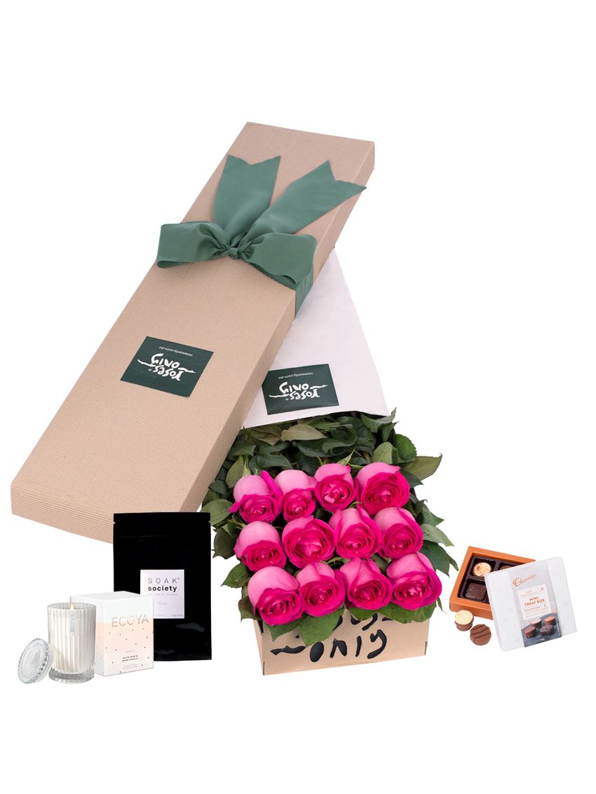 Long Stemmed Roses gift Box Pink 12 Pamper Package
