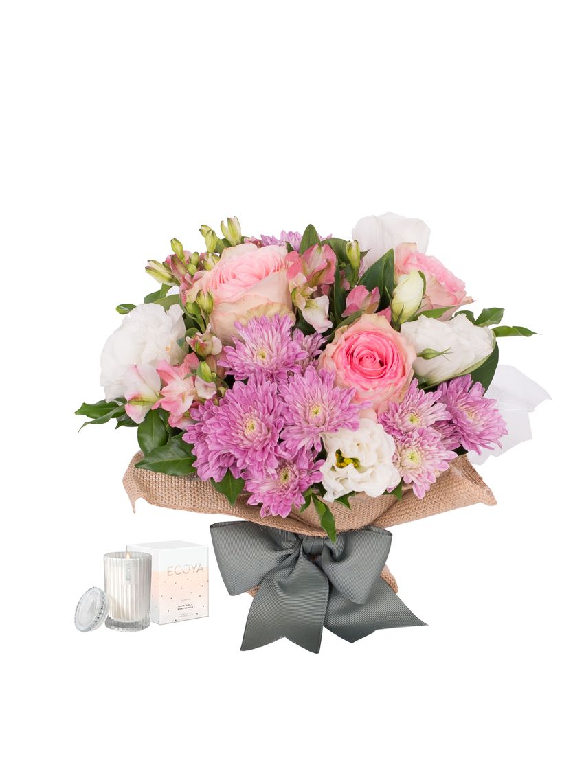 Precious Posy in Hessian with Candle