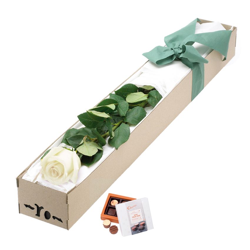 Single White Rose for Valentine's Day Gift Box