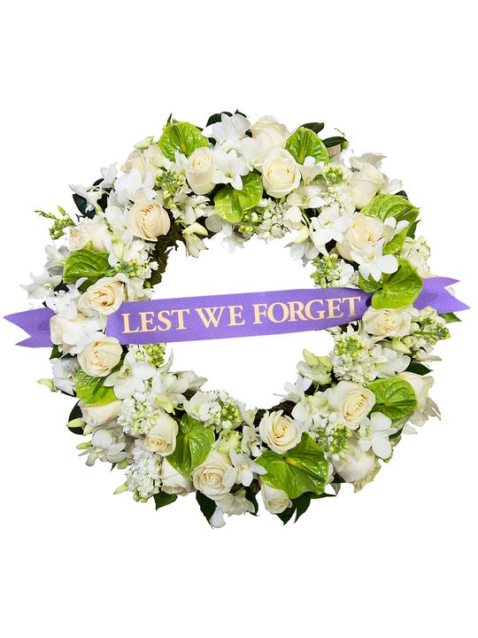 White and Cream Sympathy Wreath with Ribbon Flowers