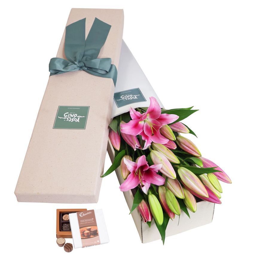 10 Pink Oriental Lilies Gift Box