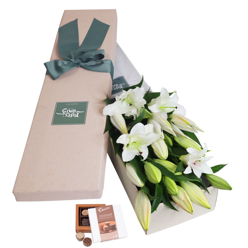 10 White Oriental Lilies Gift Box