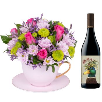Burst of Colour Tea Cup with Wine Flowers