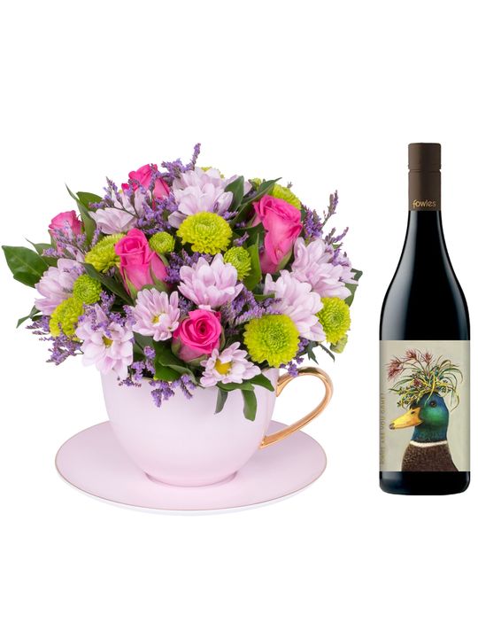 Burst of Colour Tea Cup with Wine Flowers