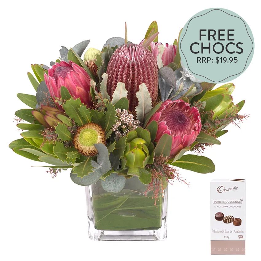 Native Low Vase Arrangement with FREE Chocs