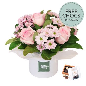 Soft Pink Hatbox with FREE Chocs Flowers