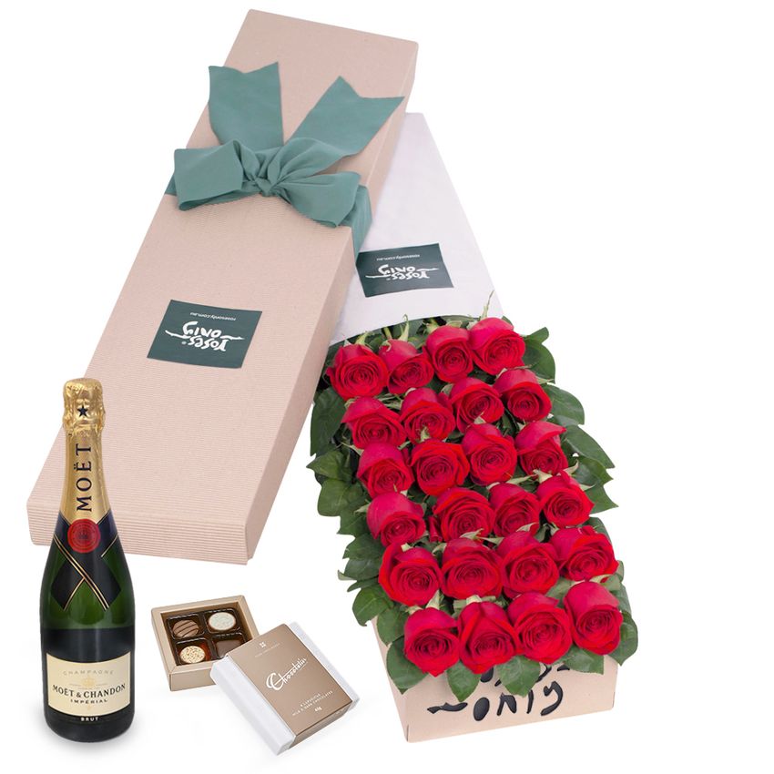 24 Red Roses for Valentine's Day Gift Box with Moet