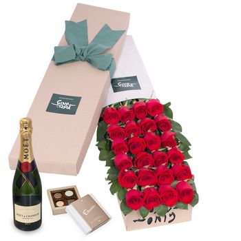 24 Red Roses for Valentine's Day Gift Box with Moet Flowers