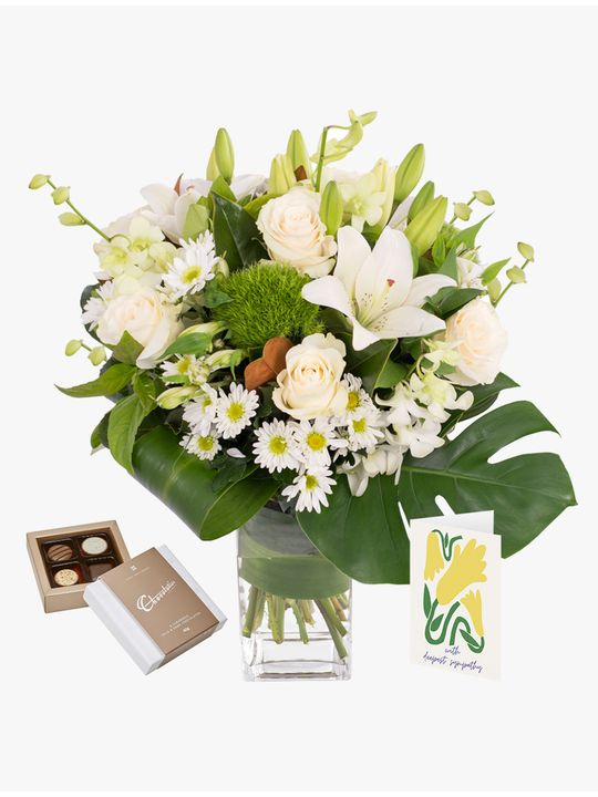 Classic Arrangement in Vase with Card & Chocs Flowers