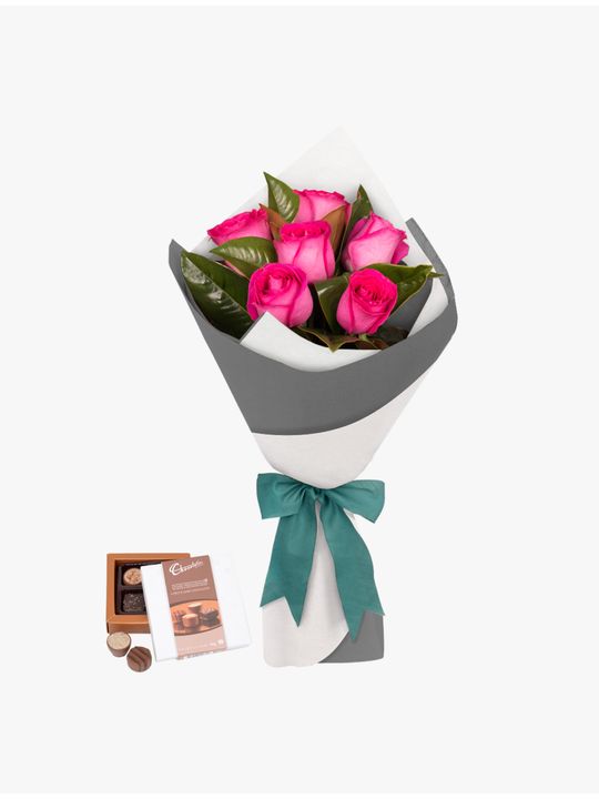 Long Stemmed Rose Bouquet Pink 6 Flowers