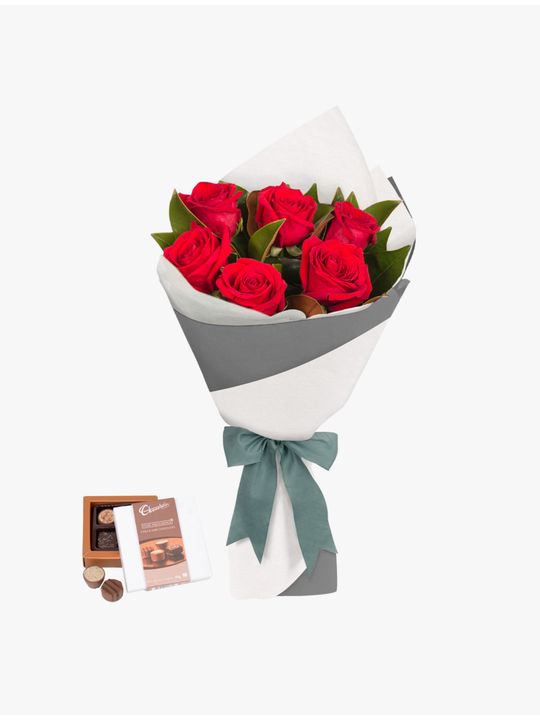 Long Stemmed Rose Bouquet Red 6 Flowers