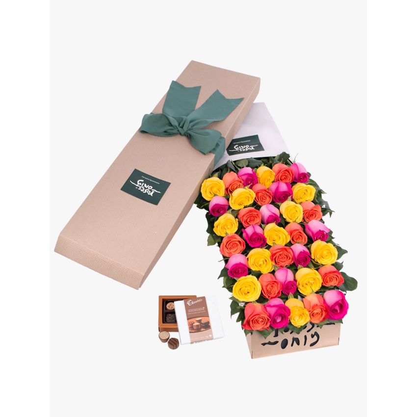 Long Stemmed Roses Gift Box Mixed 36