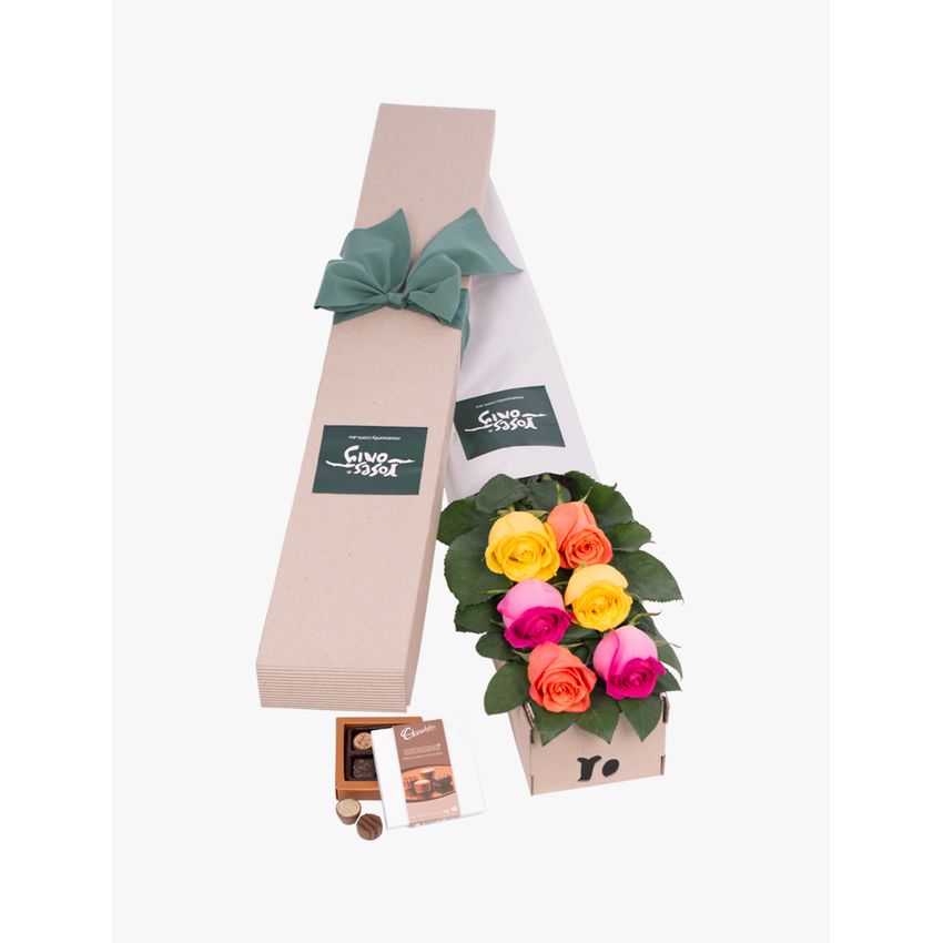 Long Stemmed Roses Gift Box Mixed 6