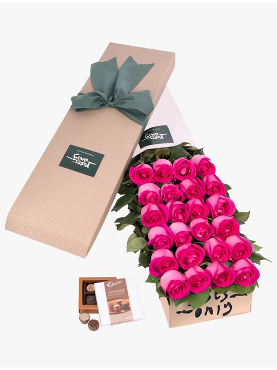 Long Stemmed Roses Gift Box Pink 24 Flowers