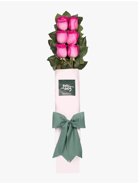 Long Stemmed Roses Gift Box Pink 6 Flowers