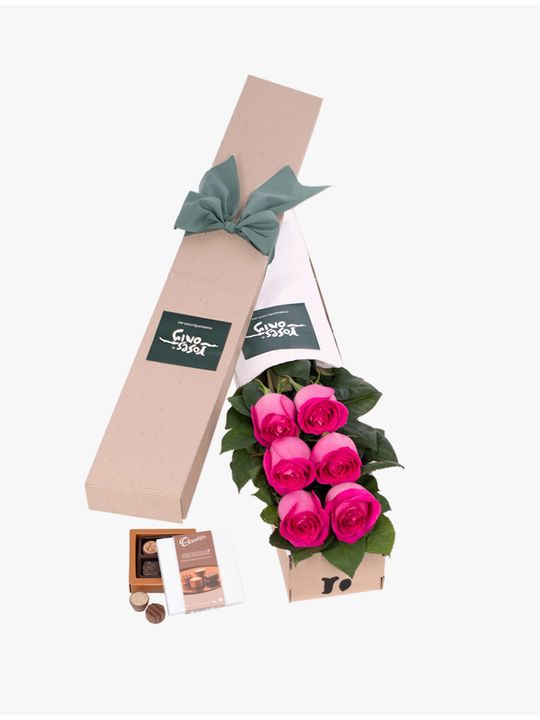 Long Stemmed Roses Gift Box Pink 6 Flowers