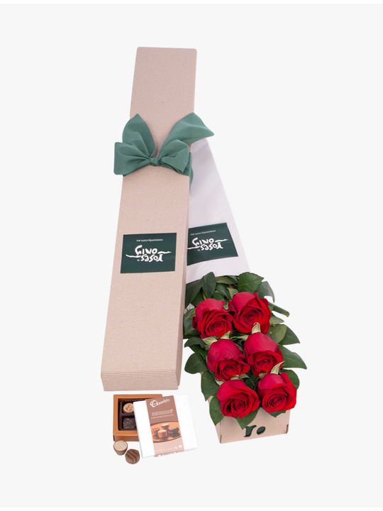 Long Stemmed Roses Gift Box Red 6 Flowers