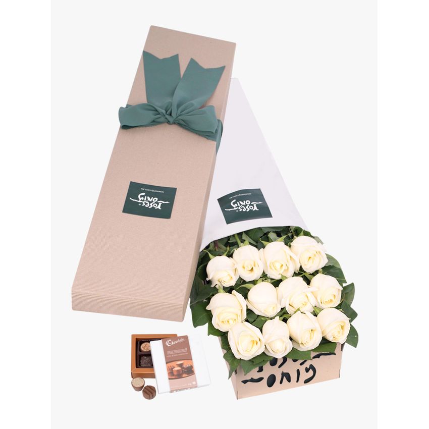 Long Stemmed Roses Gift Box White 12