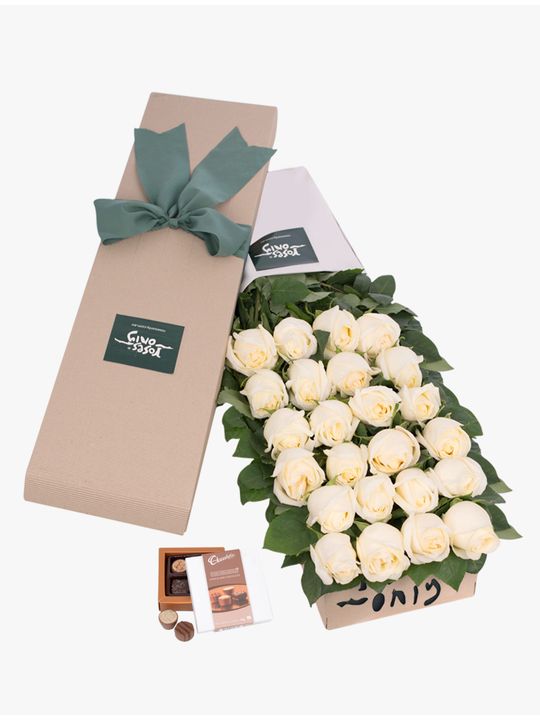 Long Stemmed Roses Gift Box White 24 Flowers
