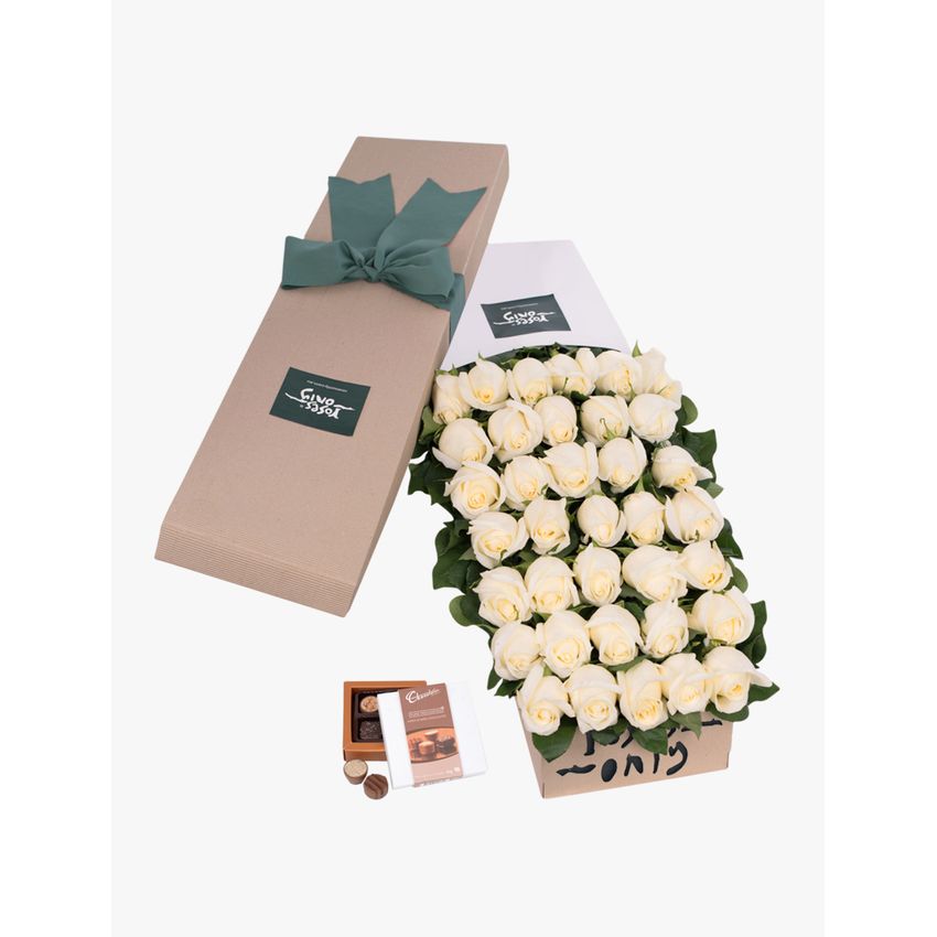 Long Stemmed Roses Gift Box White 36