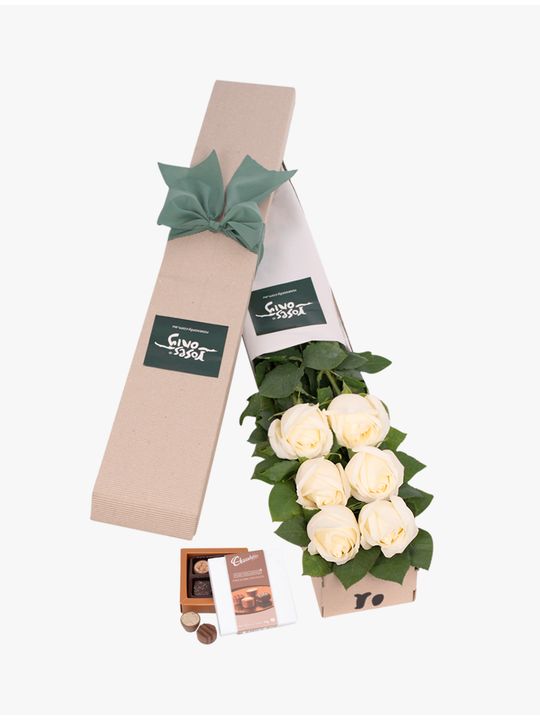 Long Stemmed Roses Gift Box White 6 Flowers