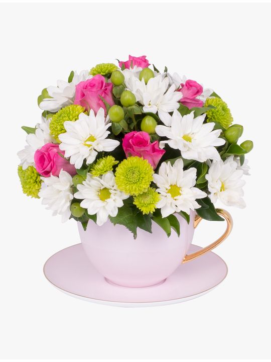Pretty in Pink Tea Cup Flowers