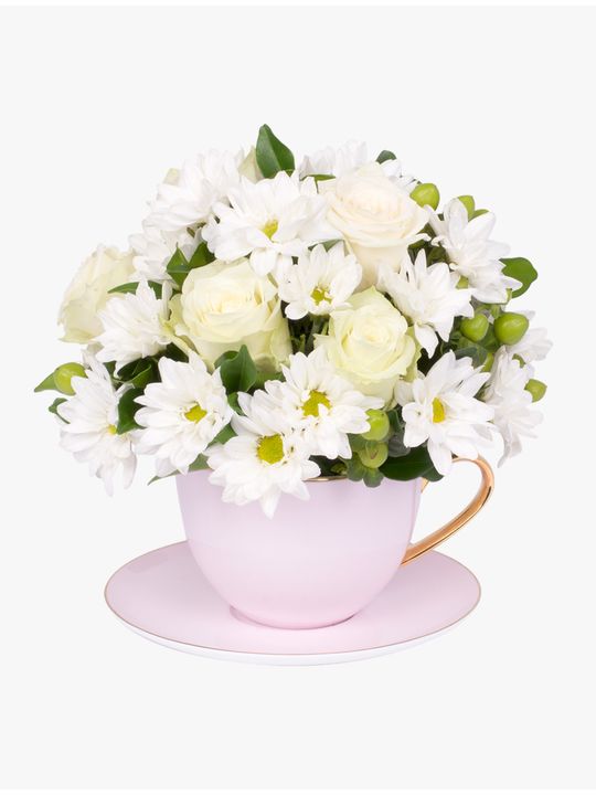 White Cottage Tea Cup Flowers