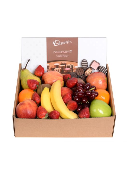Classic Fruit Hamper with Chocs Flowers