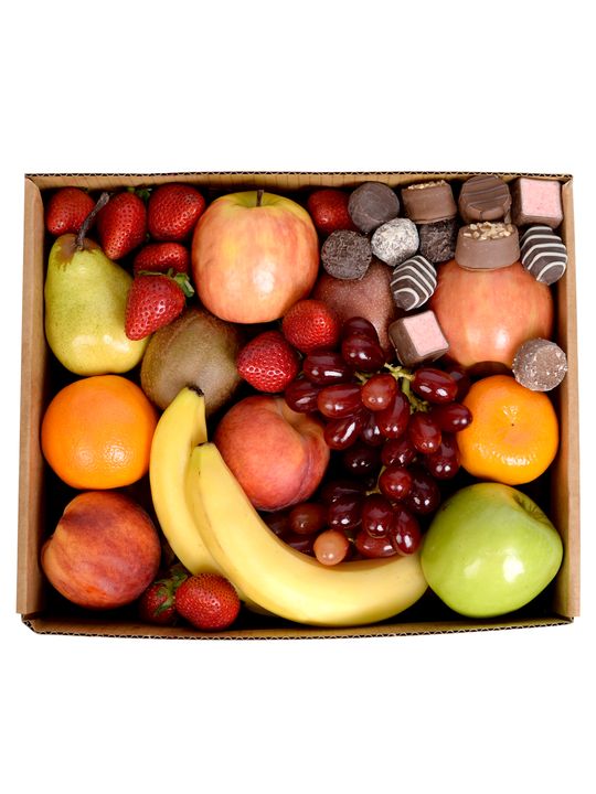 Classic Fruit Hamper with Chocs Flowers
