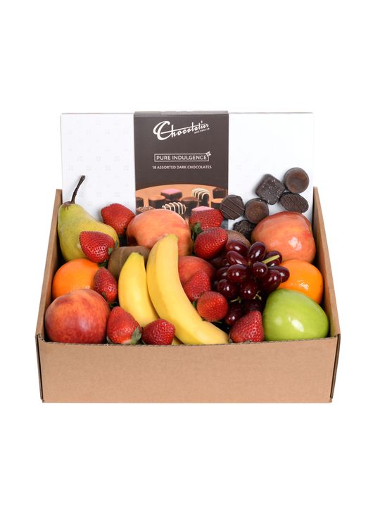 Classic Fruit Hamper with Dark Chocs Flowers