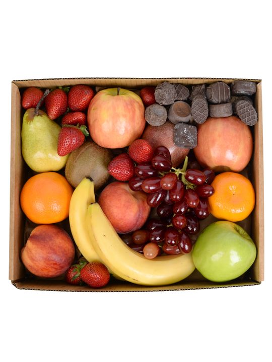 Classic Fruit Hamper with Dark Chocs Flowers