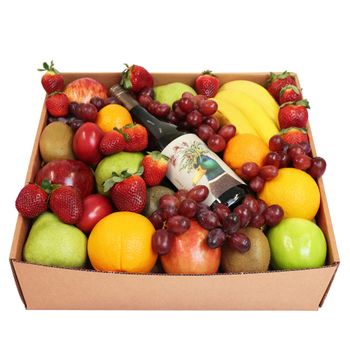 Classic Fruit Hamper with Red Wine Large Flowers