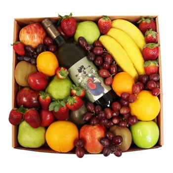 Classic Fruit Hamper with White Wine Large Flowers