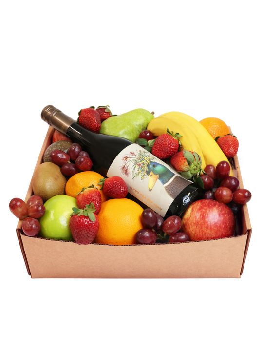 Classic Fruit Hamper with Red Wine Flowers