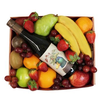 Classic Fruit Hamper with Red Wine Flowers