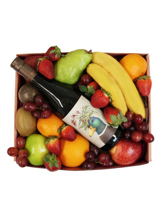 Classic Fruit Hamper with Red Wine Flowers