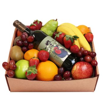 Classic Fruit Hamper with White Wine Flowers