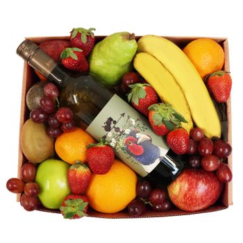 Classic Fruit Hamper with White Wine Flowers