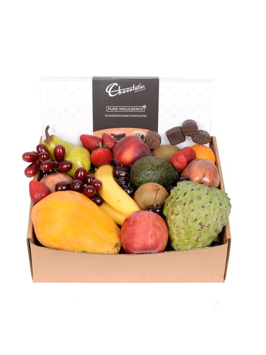 Deluxe Fruit Hamper with Dark Chocs Flowers