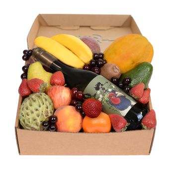 Deluxe Fruit Hamper with White Wine Flowers