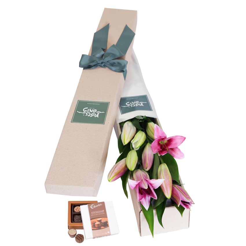 5 Pink Oriental Lilies Gift Box