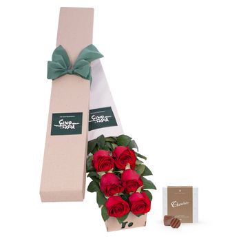 6 Red Roses for Valentine's Day Gift Box Flowers